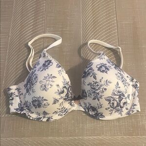 Floral Print lightly lined Bra - White and Blue